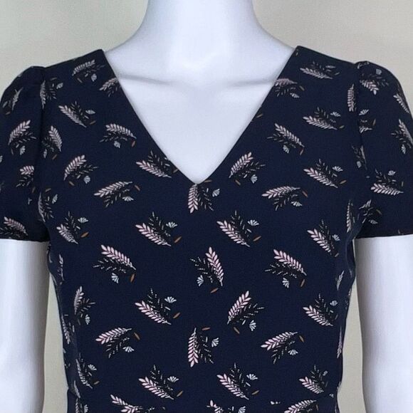 LOFT Feather Graphic Blue Fit and Flair Dress - Picture 2 of 15